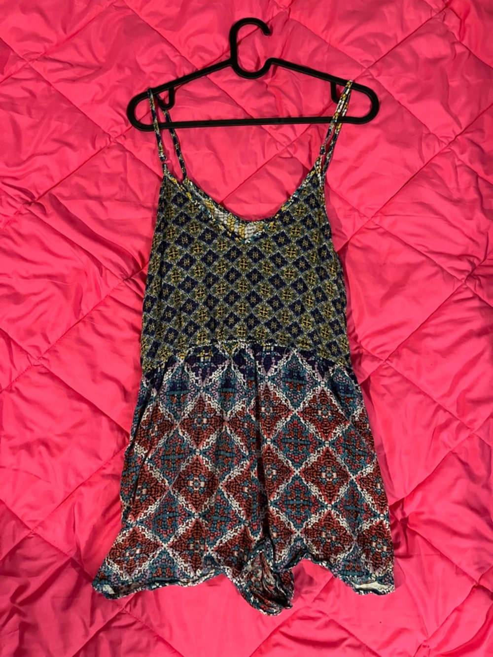 Angie Pink Lined Multicolor Romper